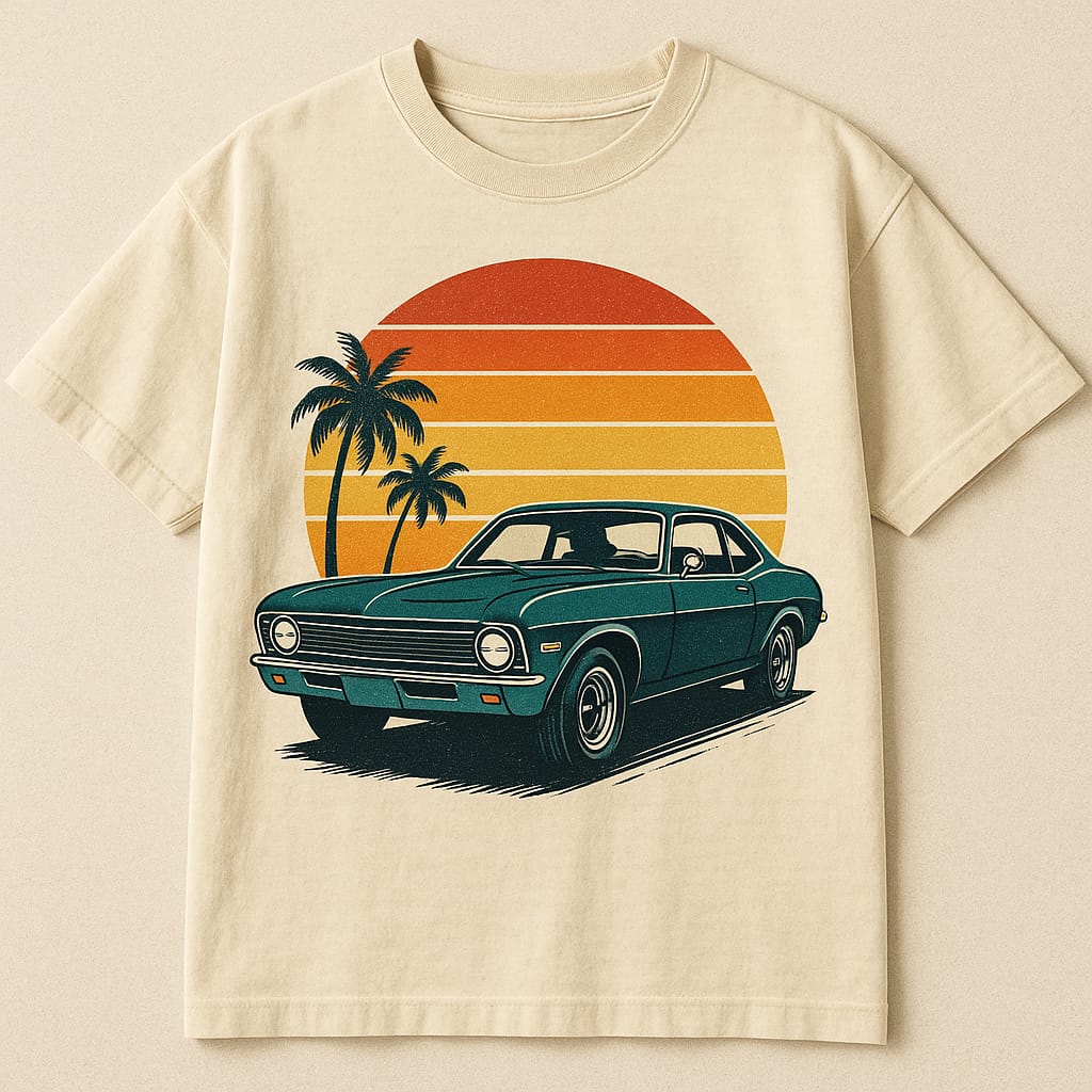 Cruise in Style: The Retro Sunset Classic Car T-Shirt