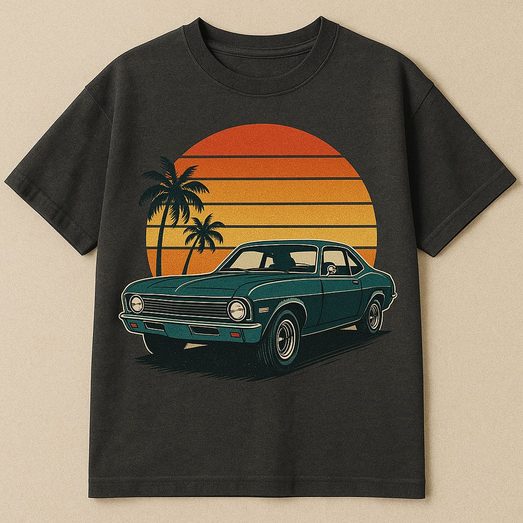 Cruise in Style: The Retro Sunset Classic Car T-Shirt